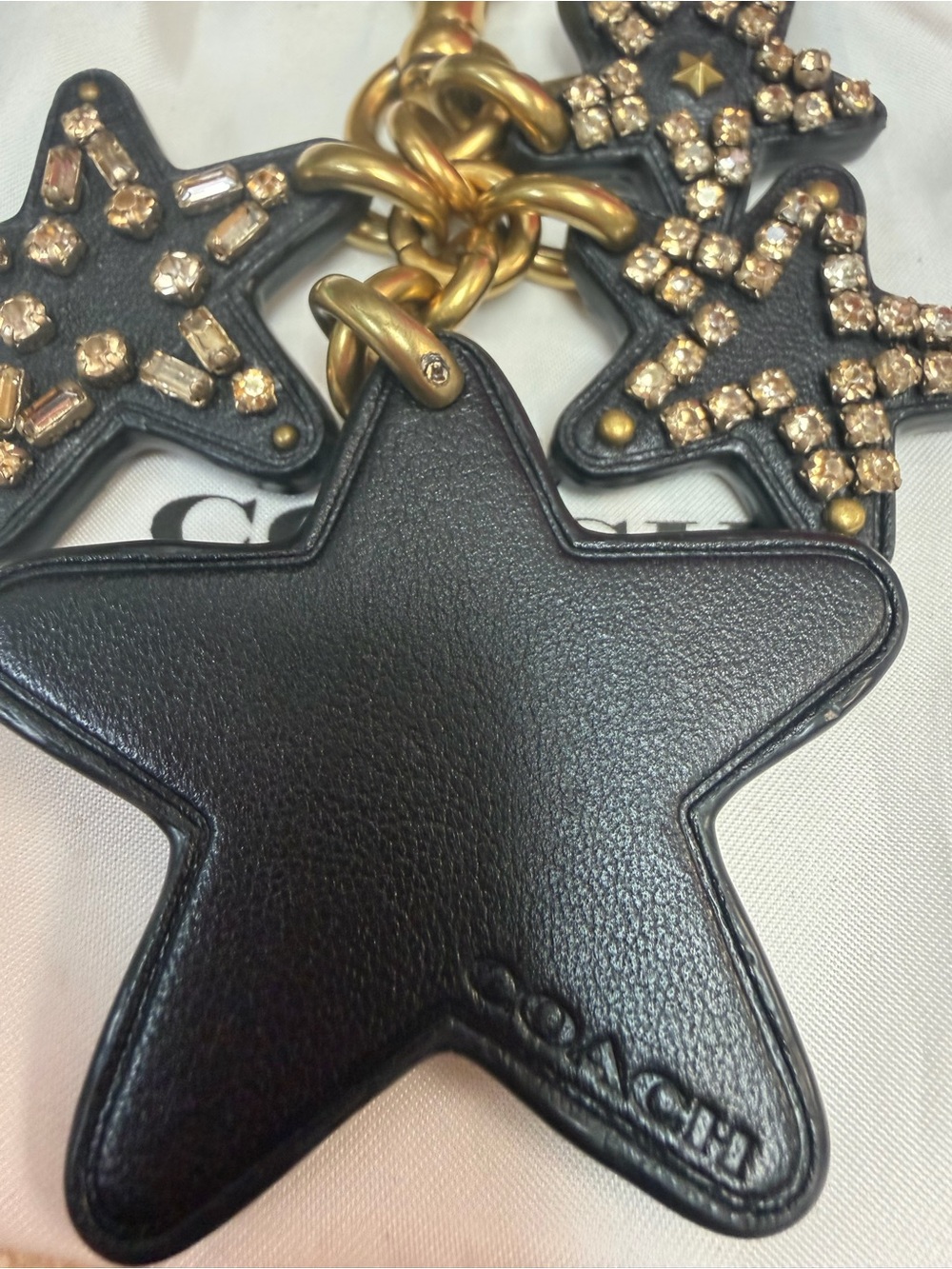 Coach Black Leather Star Crystal Keychain / Purse Charm - Picture 3 of 6